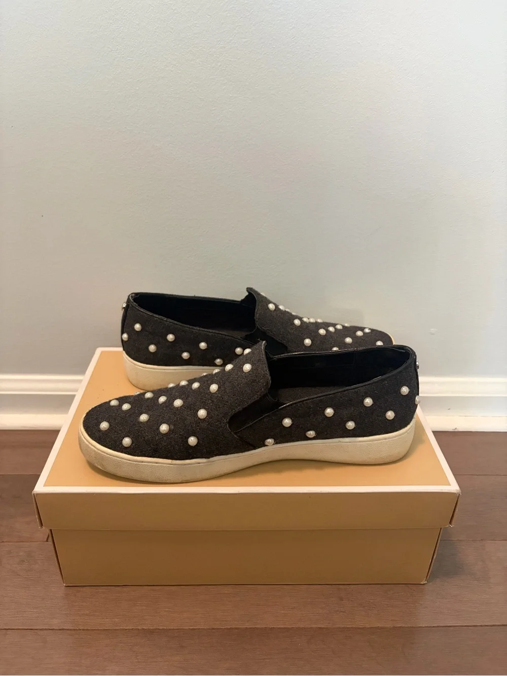 Michael Kors Black Pearl-Studded Slip-On Sneakers